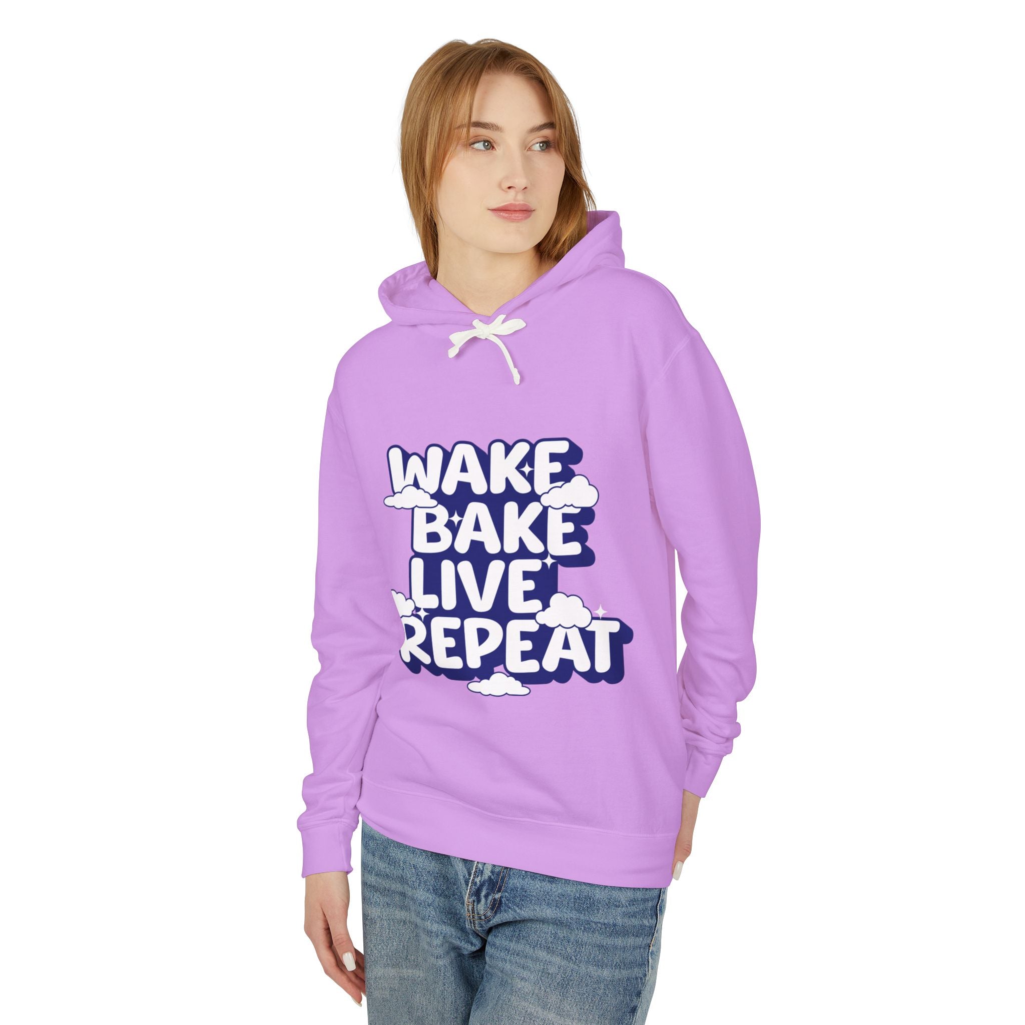 WAKE BAKE LIVE REPEAT - Unisex Lightweight Hooded Sweatshirt - Damned Threads